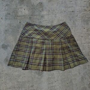 Green Plaid Pleated Skirt